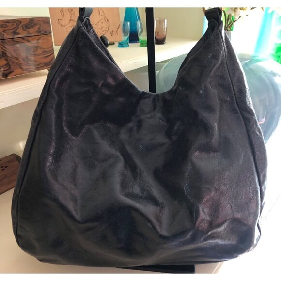 TORY BURCH Hobo Glaze Distressed Soft Black Leather Shoulder Handbag - Picture 2 of 13